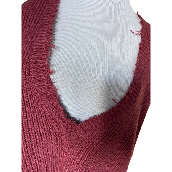 Womens Distressed Oversize Deep V Crop Sweater Size L Maroon Boho Grunge Slouchy - Picture 4 of 13